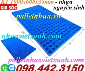 Pallet nhựa không chân 1000x600x35mm mặt lưới nhựa nguyên sinh