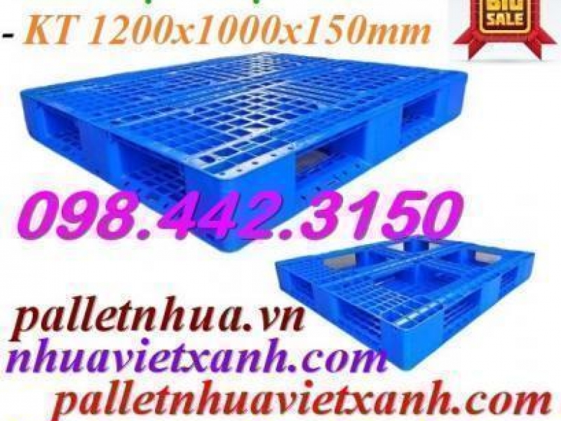 Pallet nhựa 1200x1000x150mm đan thanh – xanh dương – hàng mới