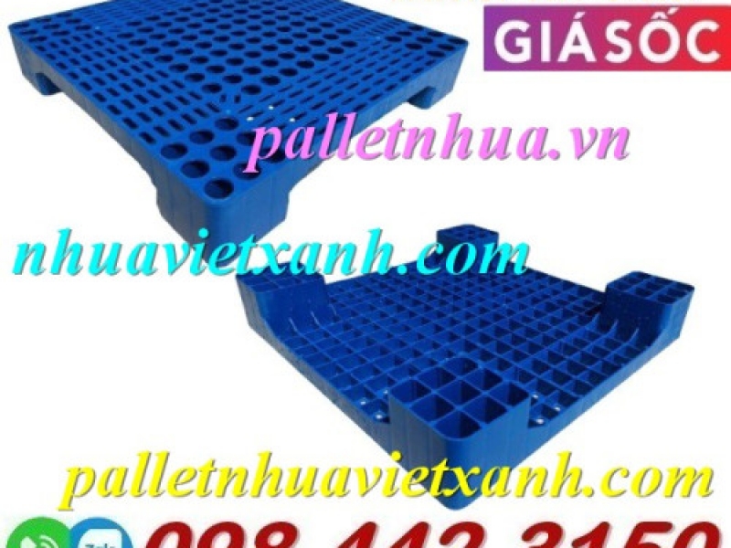 Pallet nhựa kê hàng 600x600x100mm màu xanh