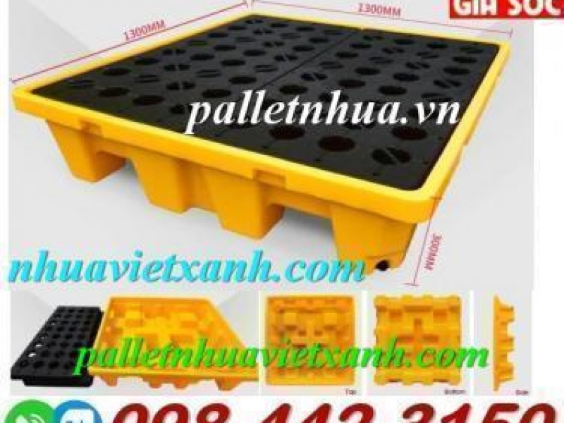 Pallet nhựa chống tràn 4 phuy kích thước 1300x1300x300mm