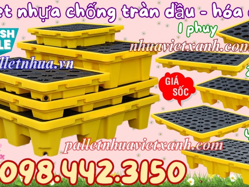 Pallet nhựa chống tràn dầu - hóa chất 1 phuy - 2 phuy - 4 phuy