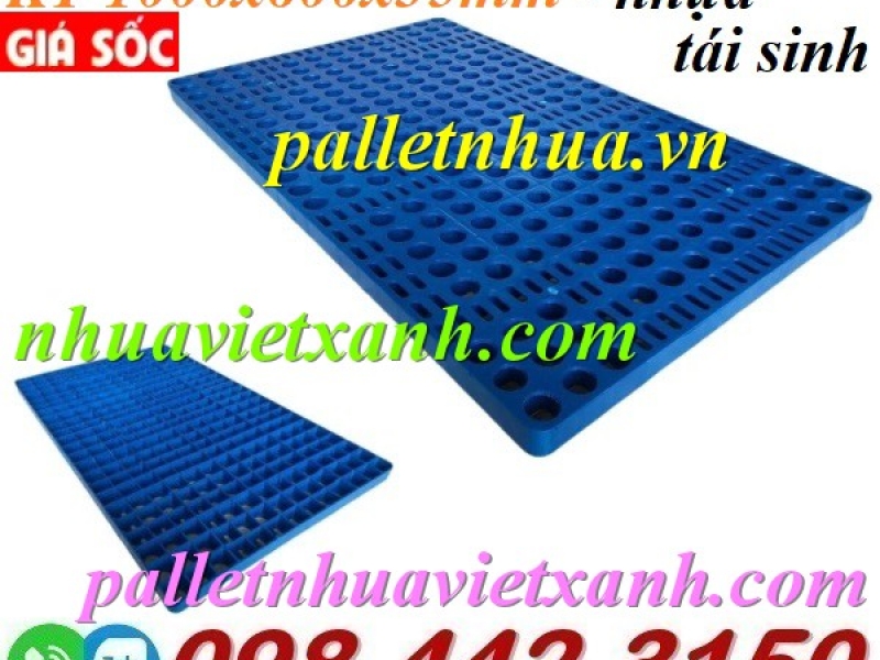 Pallet nhựa không chân 1000x600x35mm mặt lưới nhựa tái sinh