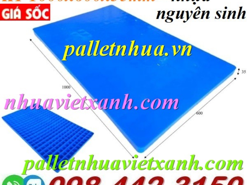 Pallet nhựa không chân 1000x600x35mm mặt liền nhựa nguyên sinh