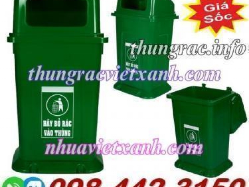 Thùng rác nhựa 100 lít nắp hở có đế TR100