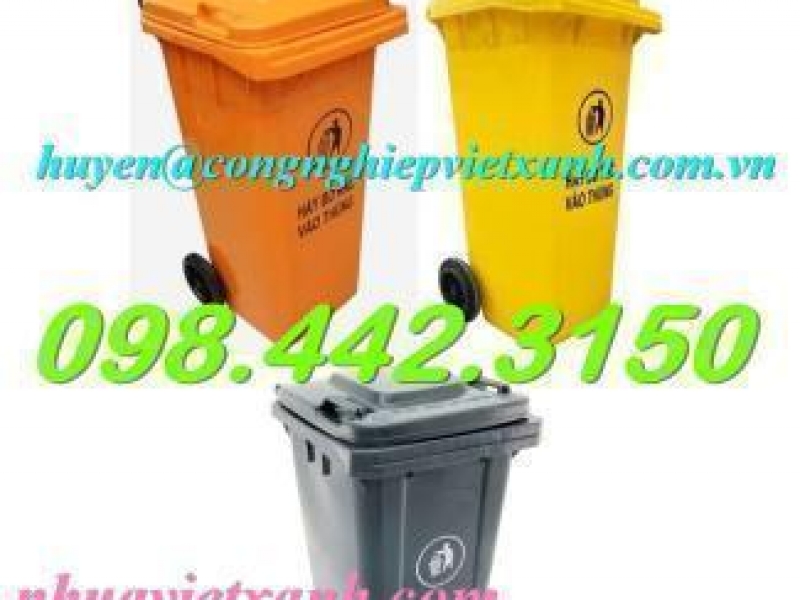 Thùng rác 120 lít nhựa HDPE nắp kín màu cam - vàng - đen