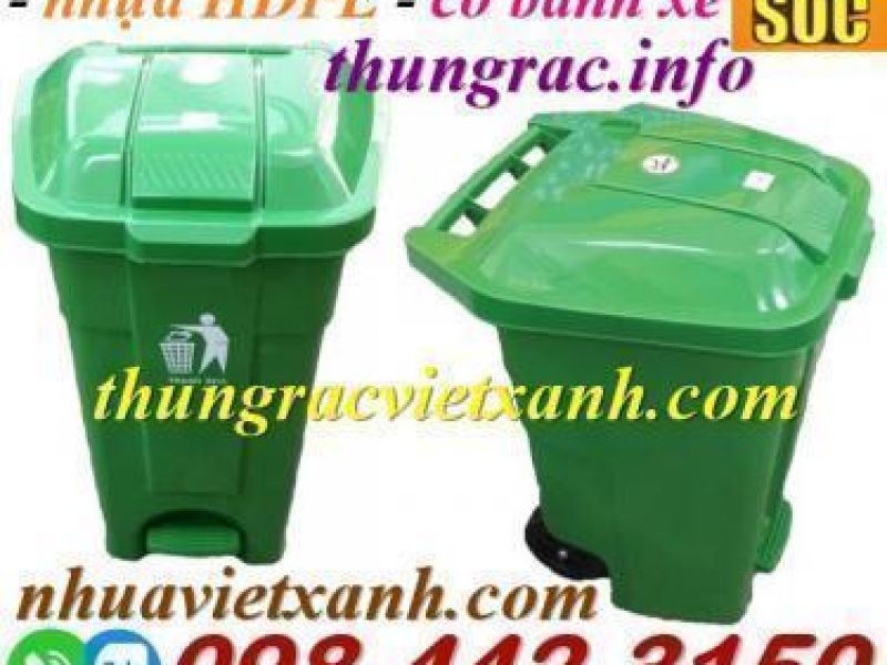 Thùng rác đạp chân 70 lít nhựa HDPE có bánh xe