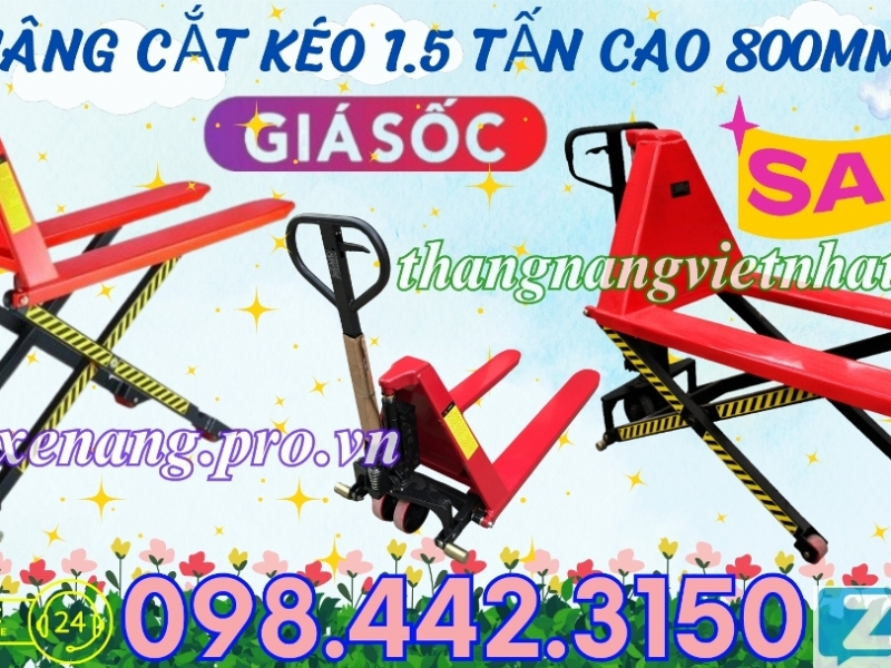 Xe nâng tay cắt kéo 1.5 tấn nâng cao 800mm HL1.5T