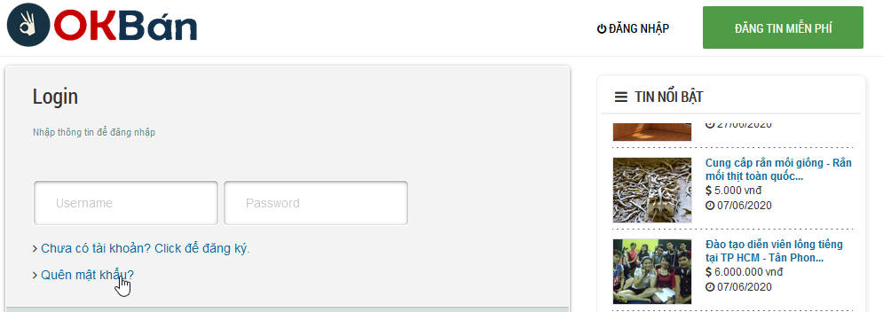 hướng dẫn lấy lại mật khẩu okban.vn