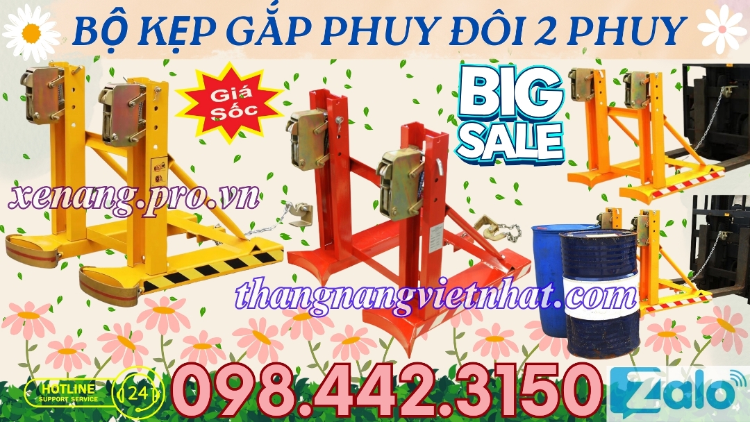 Bộ kẹp gắp thùng phuy đôi 2 thùng phuy 720kg