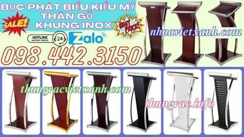 Bục phát biểu khung inox thân gỗ kiểu Mỹ