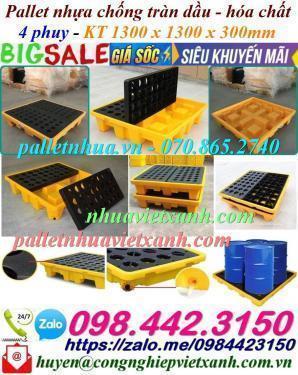 Pallet nhựa chống tràn 4 phuy kích thước 1300x1300x300mm