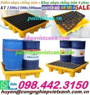 Pallet nhựa chống tràn 4 phuy kích thước 1300x1300x300mm