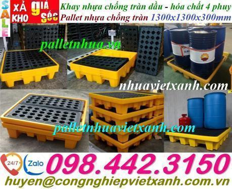 Pallet nhựa chống tràn 4 phuy kích thước 1300x1300x300mm