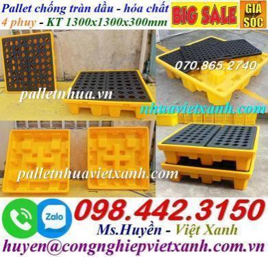 Pallet nhựa chống tràn 4 phuy kích thước 1300x1300x300mm