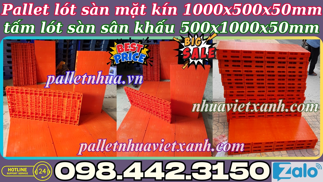 Pallet lót sàn sân khấu mặt kín màu cam KT 1000x500x50mm