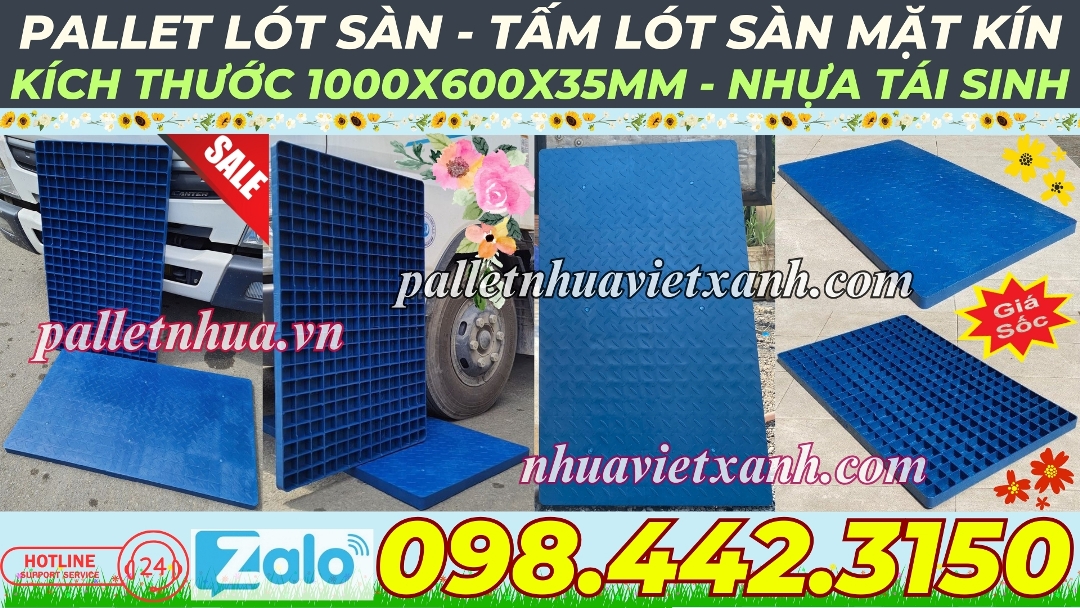 Pallet nhựa không chân 1000x600x35mm mặt liền nhựa tái sinh