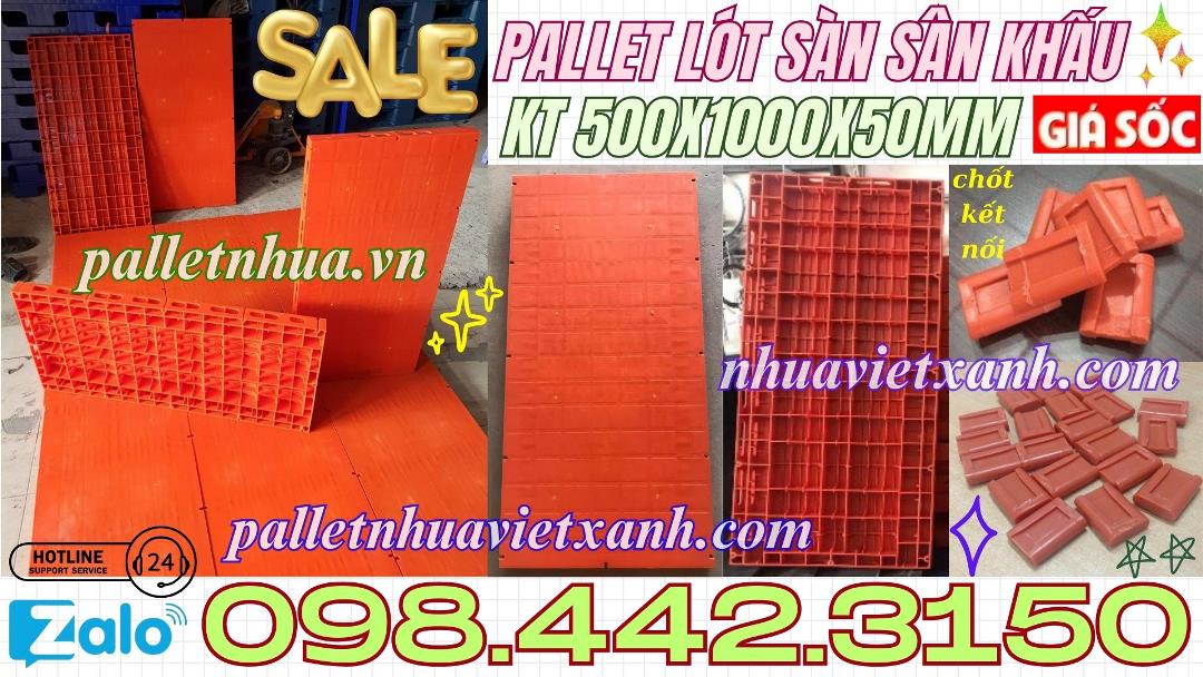 Pallet nhựa không chân mặt liền 1000x500x50mm màu cam