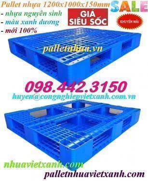 Pallet nhựa 1200x1000x150mm đan thanh – xanh dương – hàng mới