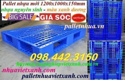 Pallet nhựa 1200x1000x150mm đan thanh – xanh dương – hàng mới