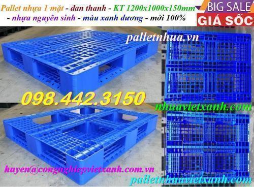 Pallet nhựa 1200x1000x150mm đan thanh – xanh dương – hàng mới