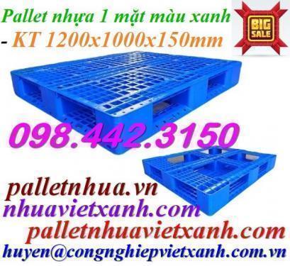 Pallet nhựa 1200x1000x150mm đan thanh – xanh dương – hàng mới