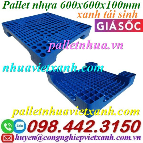 Pallet nhựa kê hàng 600x600x100mm màu xanh