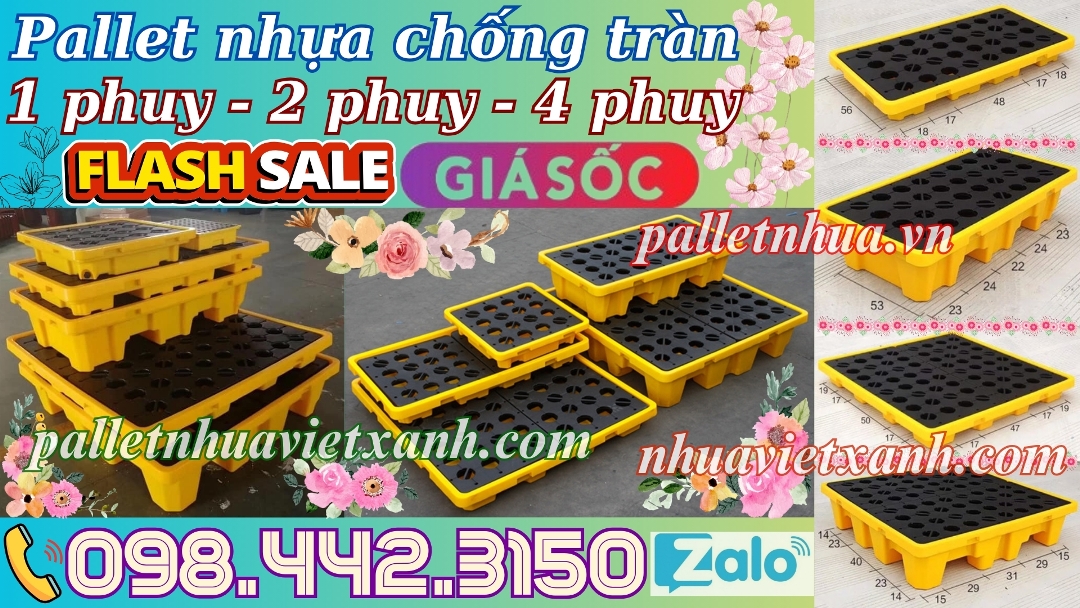 Pallet nhựa chống tràn dầu - hóa chất 1 phuy - 2 phuy - 4 phuy