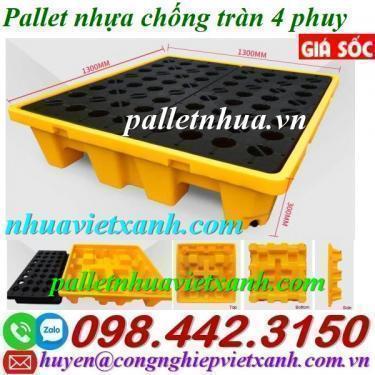 Pallet nhựa chống tràn 4 phuy kích thước 1300x1300x300mm