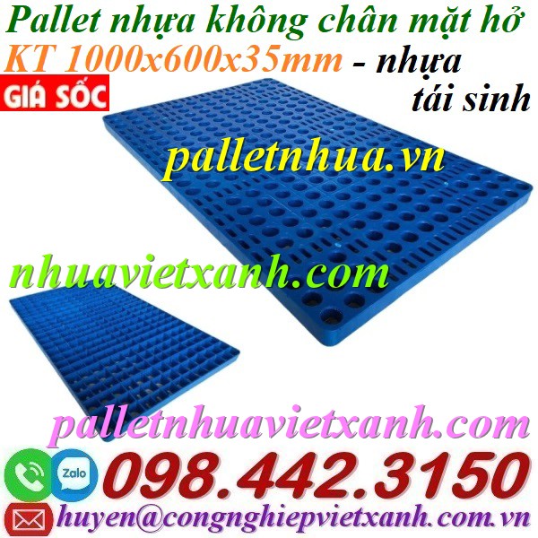 Pallet nhựa không chân 1000x600x35mm mặt lưới nhựa tái sinh