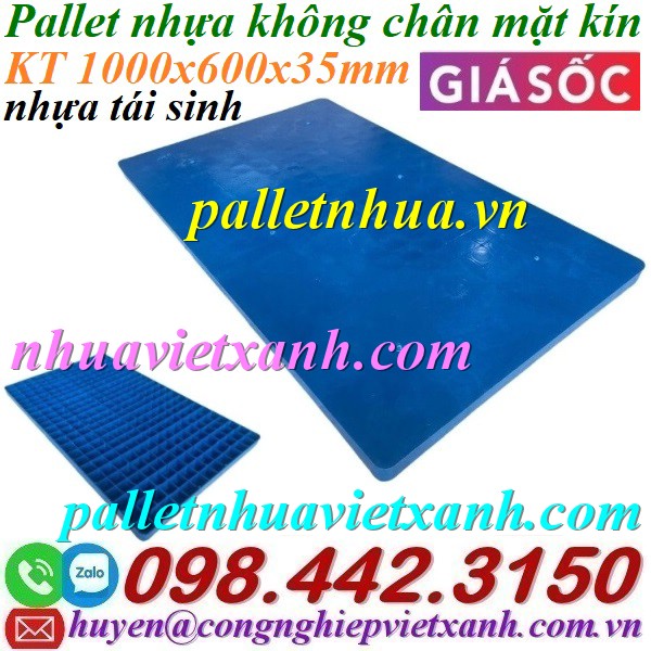 Pallet nhựa không chân 1000x600x35mm mặt liền nhựa tái sinh