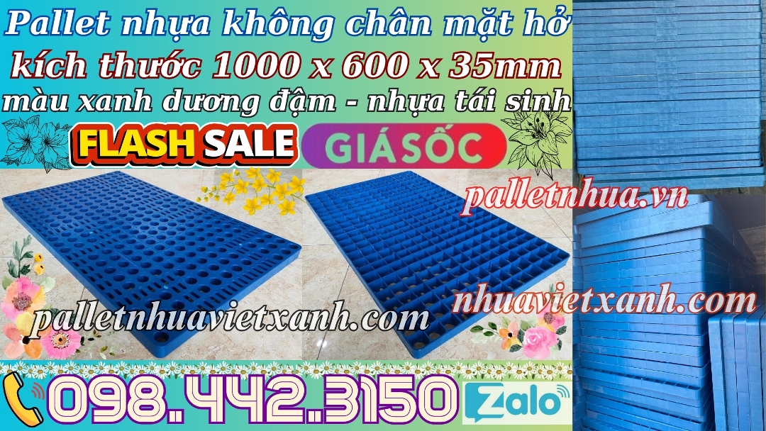 Pallet nhựa không chân 1000x600x35mm mặt lưới nhựa tái sinh