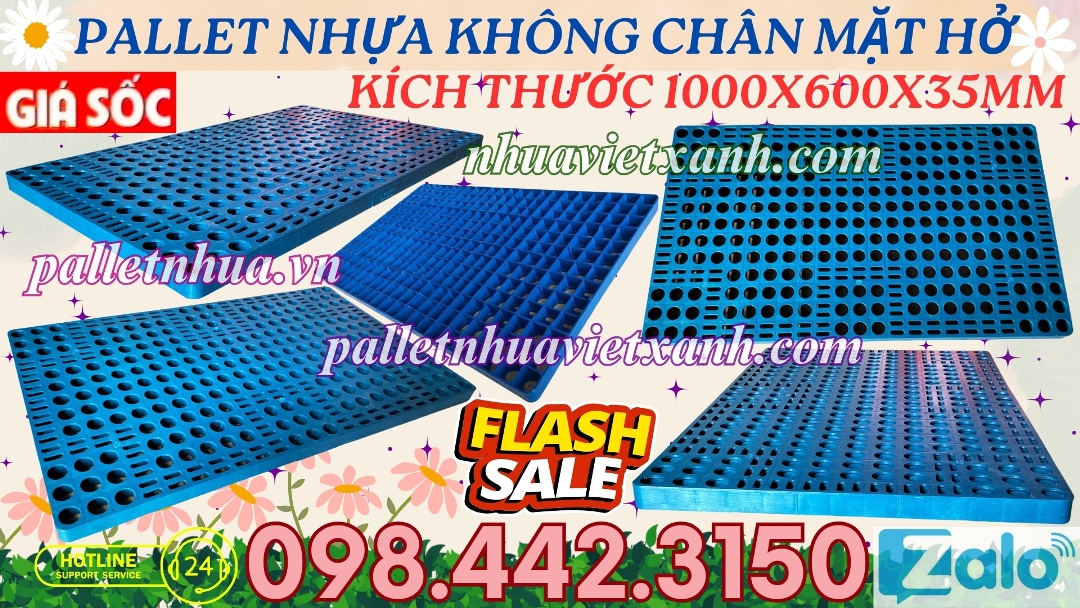 Pallet nhựa không chân 1000x600x35mm mặt lưới nhựa tái sinh