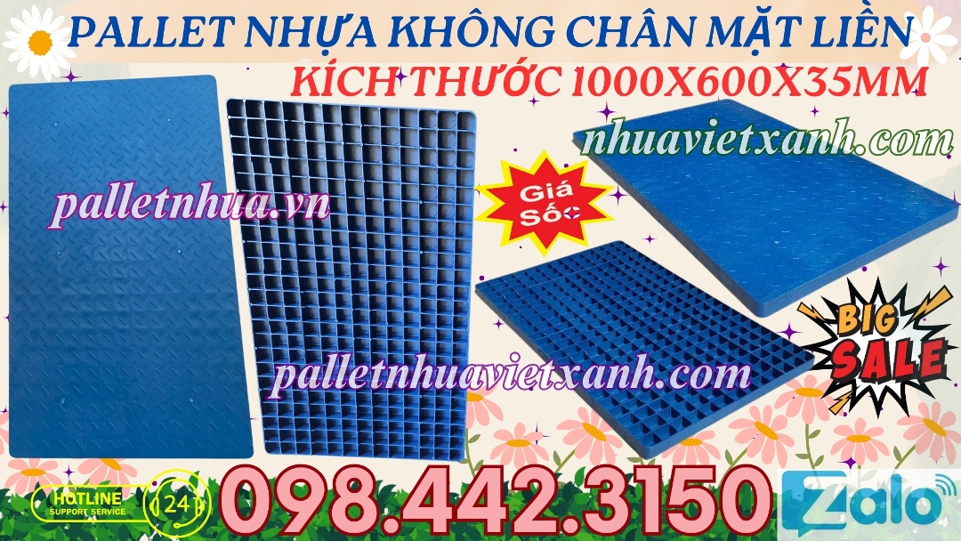 Pallet nhựa không chân 1000x600x35mm mặt liền nhựa tái sinh