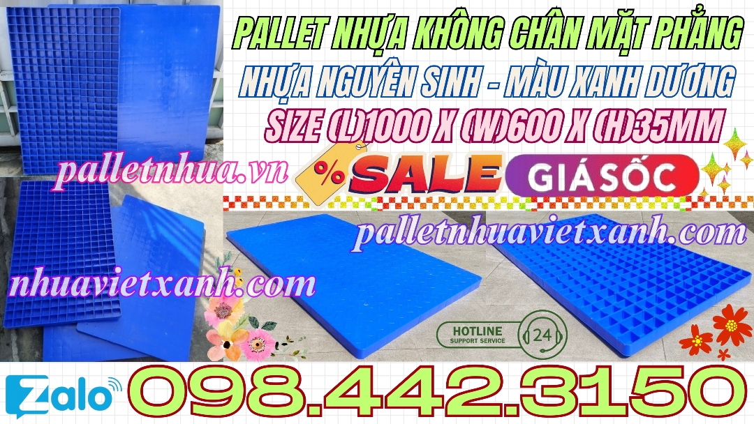 Pallet nhựa không chân 1000x600x35mm mặt liền nhựa nguyên sinh