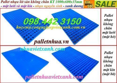 Pallet nhựa không chân 1000x600x35mm nhựa nguyên sinh màu xanh dương