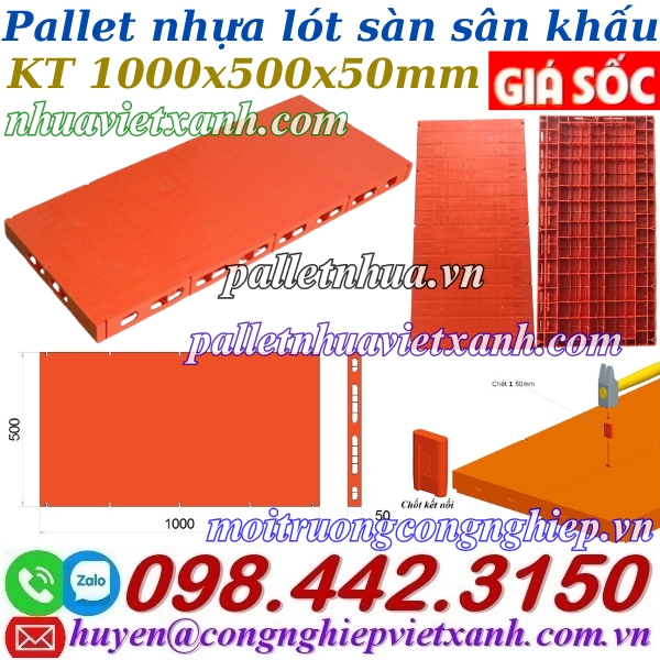 Pallet lót sàn sân khấu mặt kín màu cam KT 1000x500x50mm