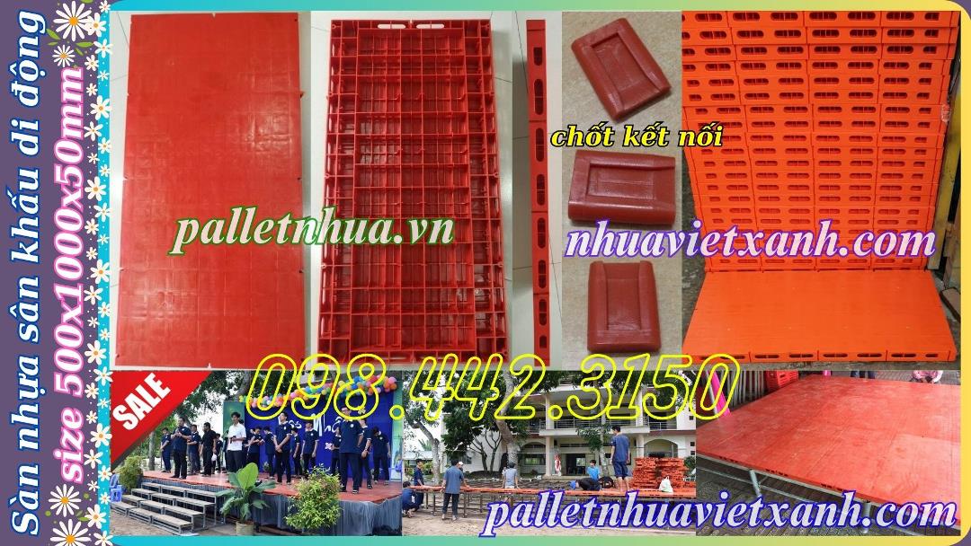 Pallet nhựa không chân mặt liền 1000x500x50mm màu cam