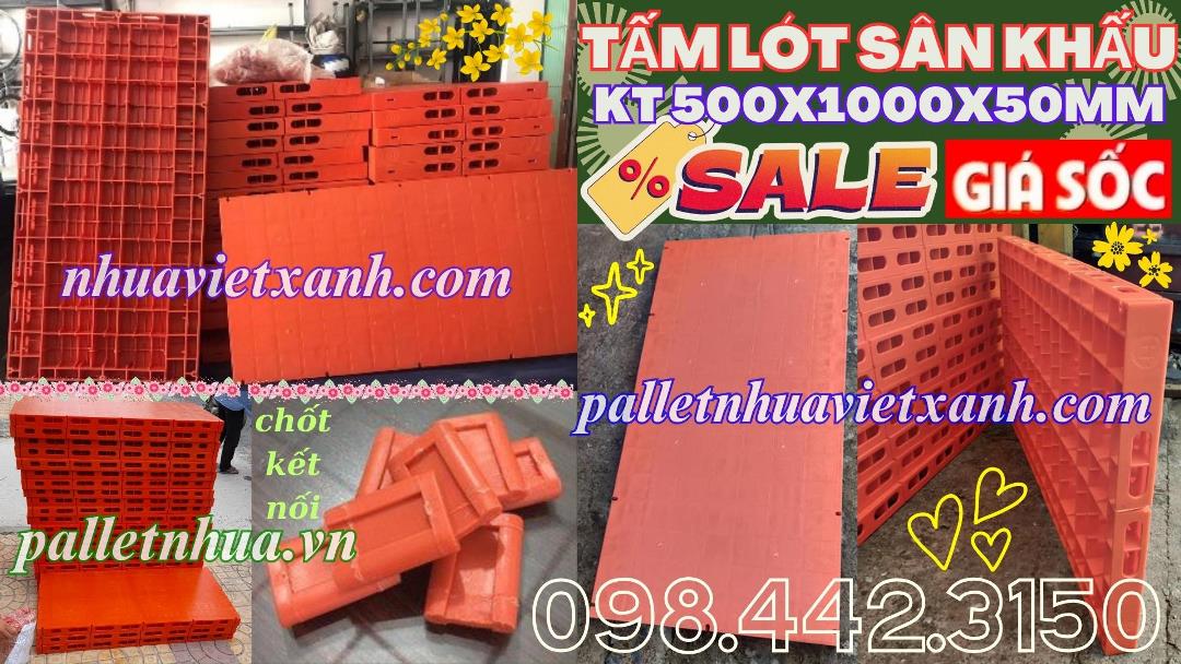 Pallet nhựa không chân mặt liền 1000x500x50mm màu cam