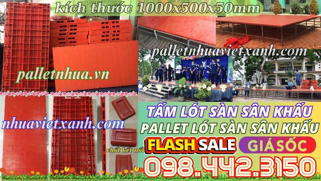 Pallet nhựa không chân mặt liền 1000x500x50mm màu cam