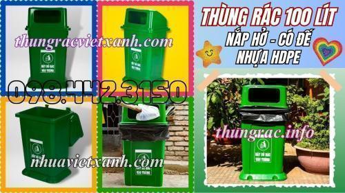 Thùng rác nhựa 100 lít nắp hở có đế TR100