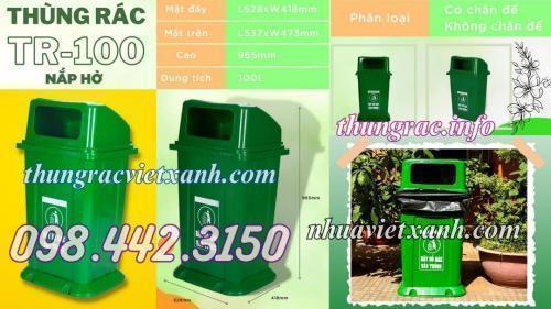 Thùng rác nhựa 100 lít nắp hở có đế TR100