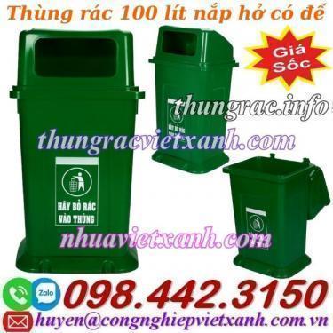 Thùng rác nhựa 100 lít nắp hở có đế TR100