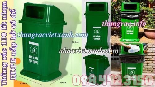 Thùng rác nhựa 100 lít nắp hở có đế TR100