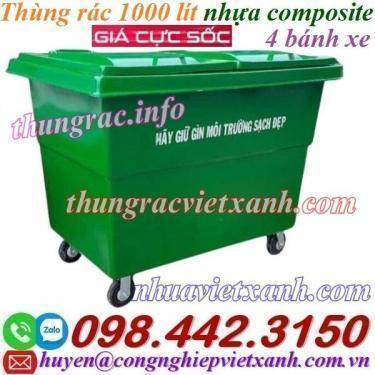 Thùng rác 1000 lít nhựa composite 4 bánh xe