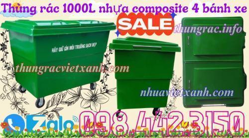 Thùng rác 1000 lít nhựa composite 4 bánh xe