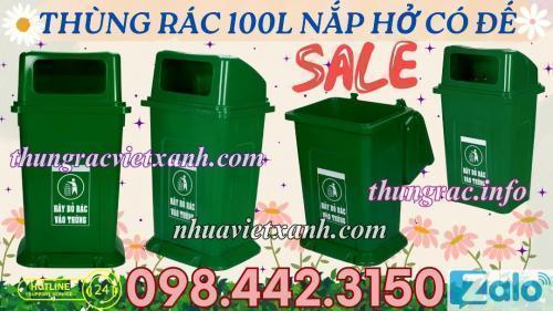 Thùng rác nhựa 100 lít nắp hở có đế TR100