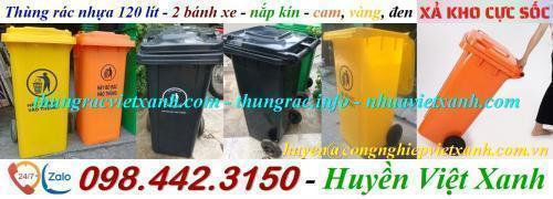 Thùng rác 120 lít nhựa HDPE nắp kín màu cam - vàng - đen