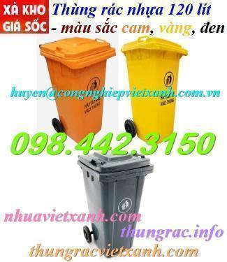 Thùng rác 120 lít nhựa HDPE nắp kín màu cam - vàng - đen