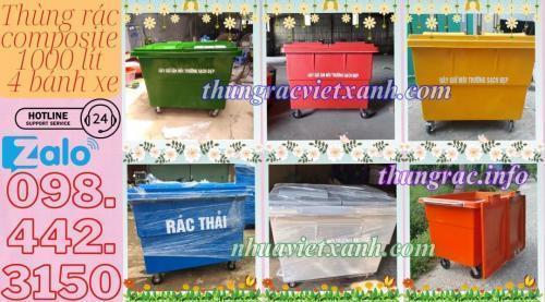 Thùng rác 1000 lít nhựa composite 4 bánh xe