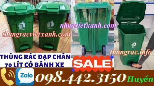 Thùng rác đạp chân 70 lít nhựa HDPE có bánh xe